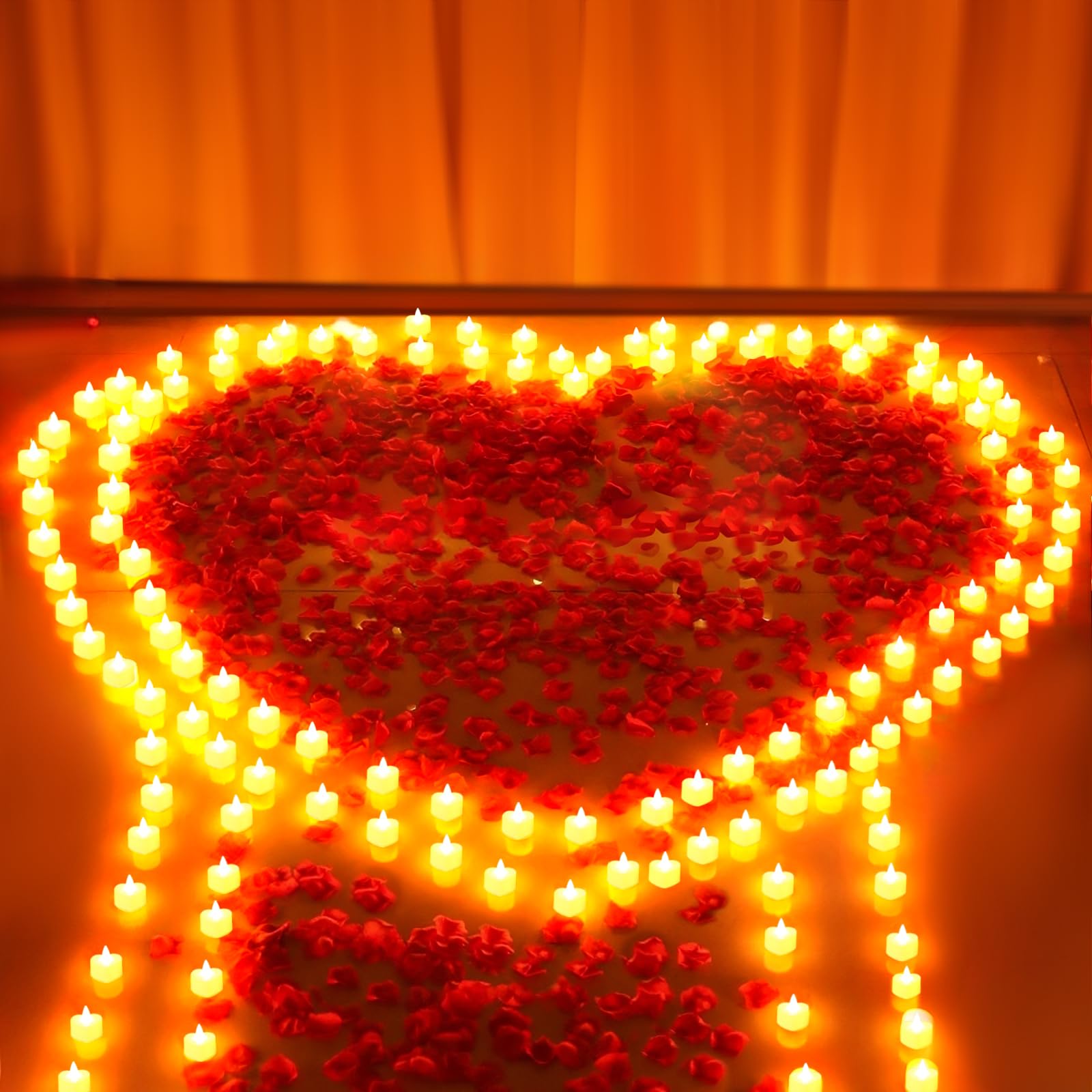 6000 Pcs Artificial Rose Petals With 72 Pcs Romantic Flameless Candles, Led Heart Tea Lights Battery Operated For Valentine'S Da
